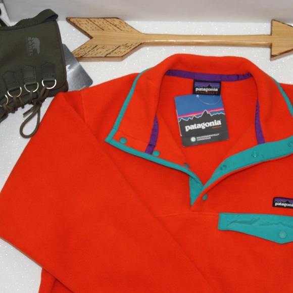 Patagonia Synchilla Snap-T Orange Turquoise Small - Picture 5 of 6